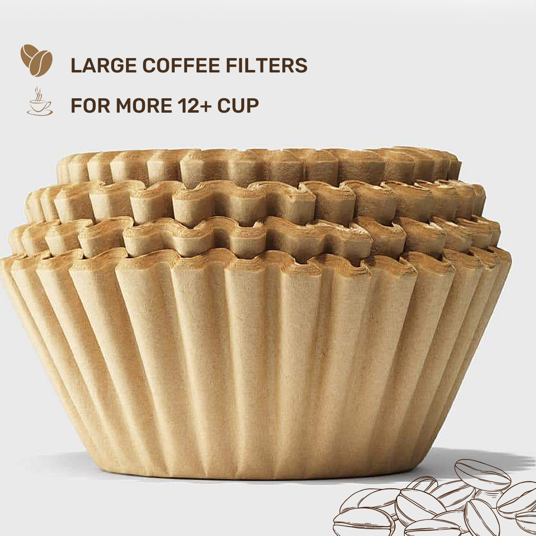 Large Coffee Filters, 9,75"-4,5" Unbleached, 12-16 Cup Basket, Biodegradable