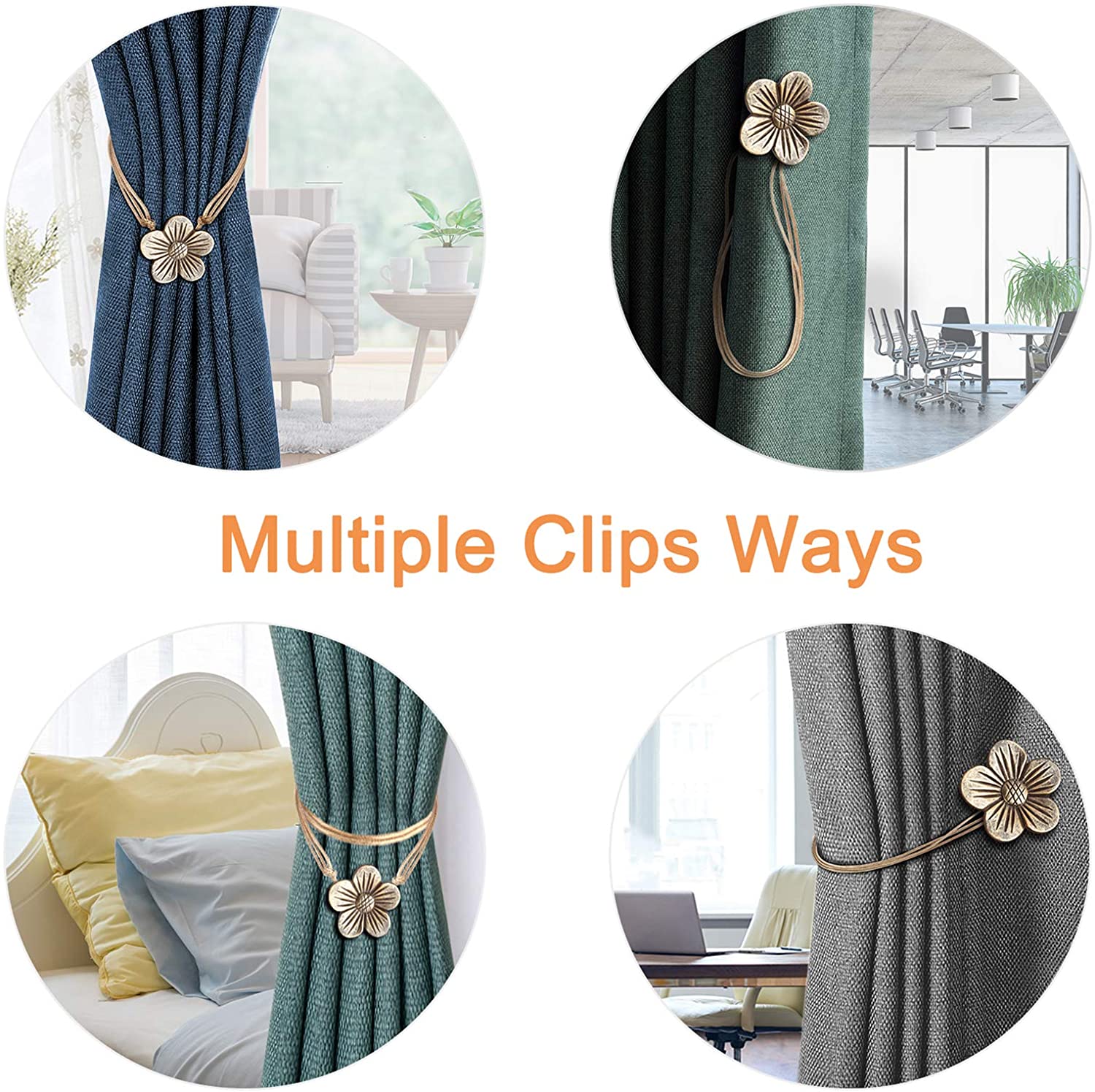 Stay Smart Way Vintage Magnetic Curtain Tiebacks (Resin) for Window Drapery - Set of 2 White-Gray