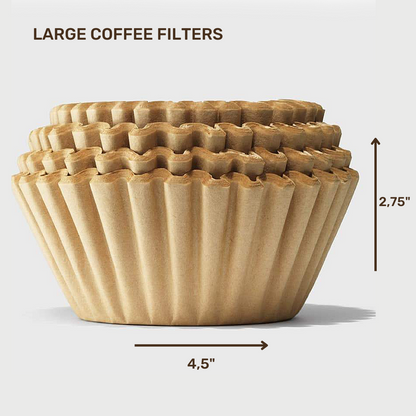 Large Coffee Filters,  9,75"-4,5" Unbleached, 12-16 Cup Basket, Biodegradable